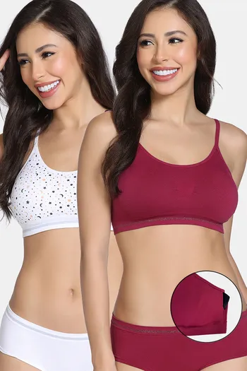 Buy Zivame Double Layered 3/4th Coverage Non Wired Bralette With Removal Cookies (Pack of 2) - Multicolor